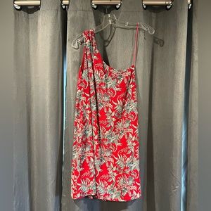 Tropical. Print one shoulder sundress